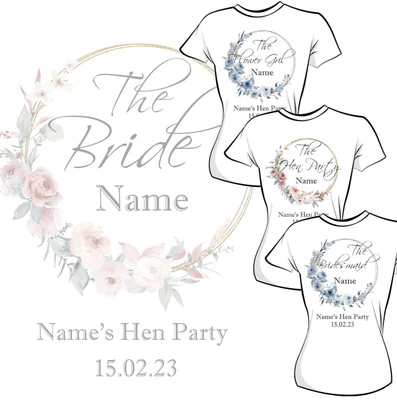 £2.49 • Buy Wedding Hen Party Floral  Iron On T-shirt Transfer, Bride, Bridesmaid Blue
