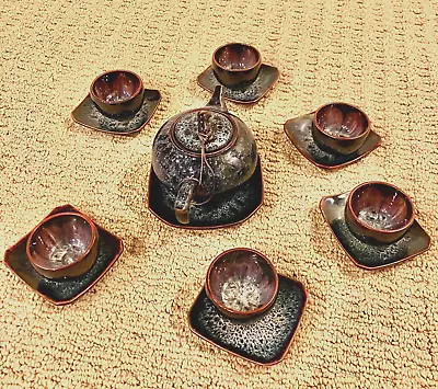 Vintage Bat Trang Vietnamese Enamel Pottery Tea Set With Six Cups And 7 Dishes • $15.99