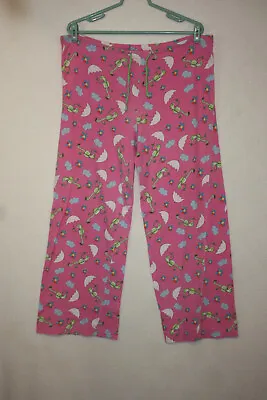 Muppets Sz L Pink Kermit The Frog Cotton Wide Leg Lounge Pajama Pants Drawstring • $16.19