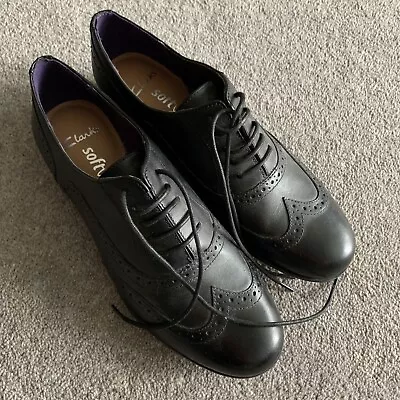 £25 • Buy Clarks Hamble Oak Black Leather Womens Girls Brogues Lace Up Shoes 4.5 D