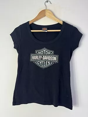 Harley Davidson Womens Top XL  Black Fitted Motorcycles Bike T Shirt Acme • $15.92