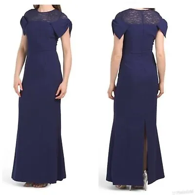 JS COLLECTIONS Blue Annalise Bow Mermaid Gown Navy Blue Size 8 • $120