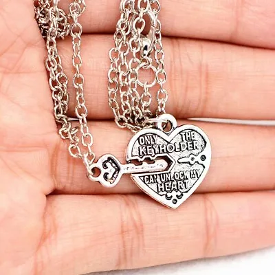 Best Friend Chain Pendant Key Chain Necklace Couple Lover Gift Broken Heart Gift • £3.49