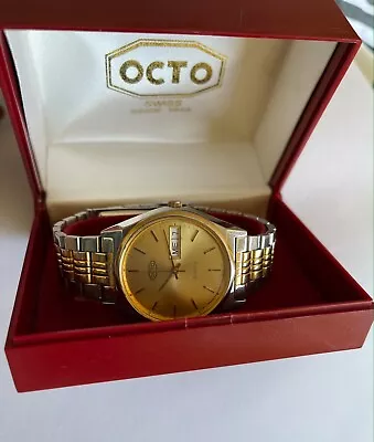 Vintage Octo Quartz Watch Spanish Date Swiss 7 Jewels Original Bracelet Octo Box • $110.39