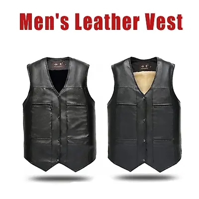 Mens Leather Vest Tactical Motorcycle Biker Vest Concealed With Warm Fleece Vest • $14.43