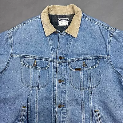 Vintage Lee Jean Jacket Mens XL Blue Denim Blanket Lined Trucker Corduroy Chore • $74.95