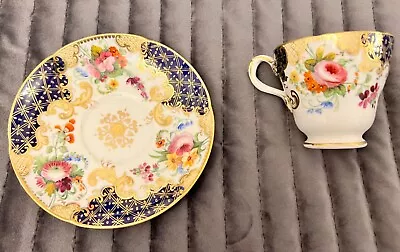 Blue With Gold Trim And Floral Detail Teacup And Saucer Possible Coalport • £20