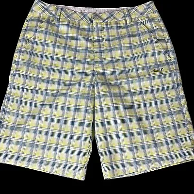 Puma Golf Shorts Mens 34 Dry Cell Stretch Yellow Plaid Casual Performance E243 • $14.95