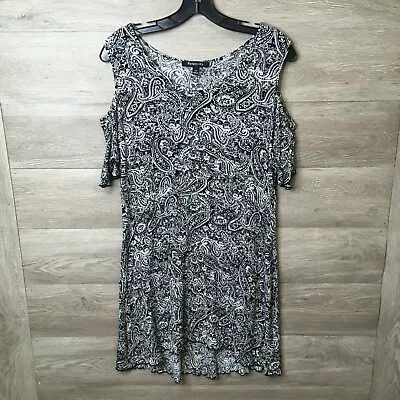 Relativity Womens Medium Black/White Paisley Print Cold Shoulder Midi Dress NWOT • $12.34