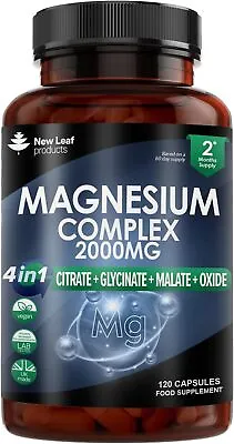 Magnesium Glycinate 4-in-1 Complex 2000mg - High Strength Magnesium Capsules UK • £13.49