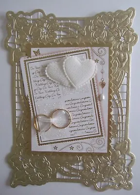 1 Large Wedding Topper Hand Made  Gold Hearts And Wedding Rings • £3.55