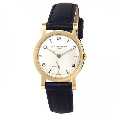 $4490 • Buy Vacheron Constantin Vintage 18k Yellow Gold Leather Manual Silver Ladies Watch