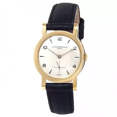 $4490 • Buy Vacheron Constantin Vintage 18k Yellow Gold Leather Manual Silver Ladies Watch