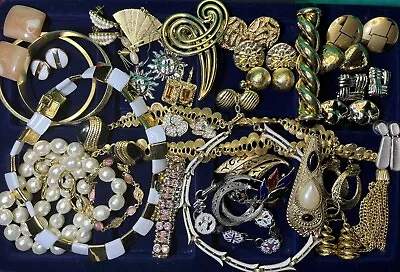 Vintage MCM Jewelry Lot Brooches Necklaces Earrings Trifari 1928 Monet 35 Pieces • $29.99