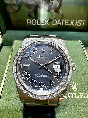 Rolex Datejust II 116300 Black Grey Roman Dial Diamond 41MM Men’s Watch 2013 • $12000