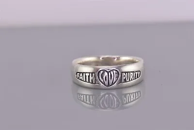 JNR Sterling Silver Carved FAITH LOVE PURITY Heart Band Ring 925 Sz: 11.5 • $25.50