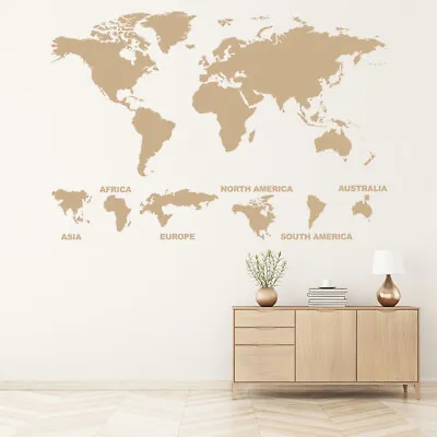 World Map Continents Wall Sticker WS-16255 • £19.98