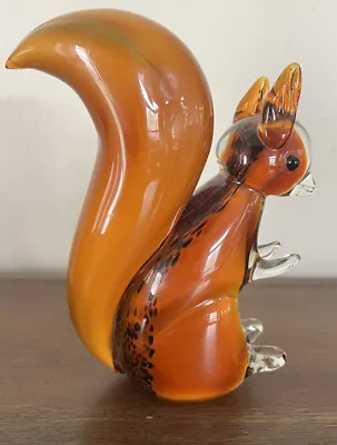 Murano Style Glass Squirrel Figure Amber & Clear  7 Inch Fall Decor • $35