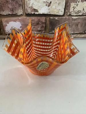 Fiesta Chance Glass Red & Orange Check Handkerchief Vase/bowl • £14.99