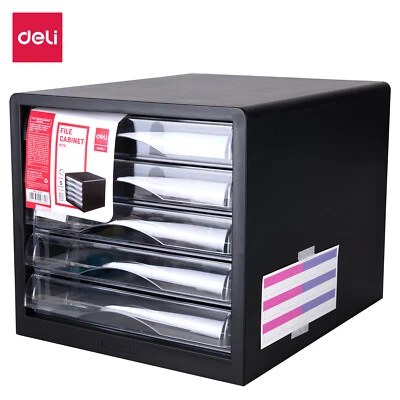 Deli 5 Drawer Lightweight Desktop File Cabinet A4 Document Storage Black • $41.39