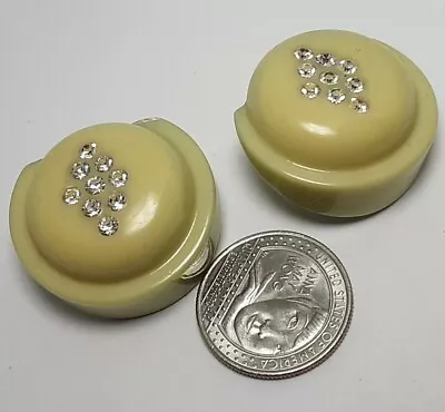 Vintage LG Art Deco Lucite/Plastic Embedded Rhinestone Round Clip Earrings  • $22