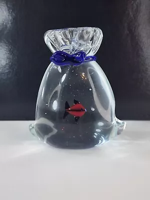 Murano Style Glass Crystal Fish In Bag 3.5  Tall Figurine Paperweight • $19.99