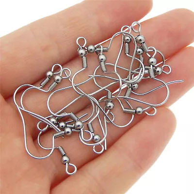 50pcs Silver Earring Hooks Stainless Steel Ear Wires DIY Jewellery Making Crafts • £2.81