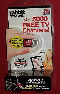 As Seen On TV RABBIT TV Over 5000 Free TV Internet Channels USB Plug-In NIP NEW • $10