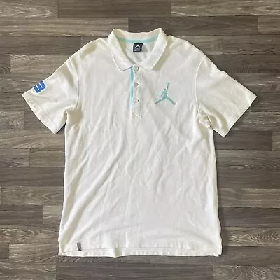 Vintage Nike Air Jordan Polo Shirt Men’s Large White Blue Jumpman Logo Retro #23 • $35