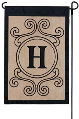 Jetmax Everyday Burlap Applique Garden Flag ~ Monogram Initial H ~ 12  X 18  NEW • $19.95