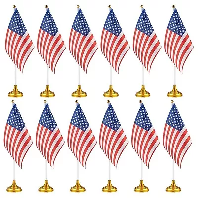 12 Pack Patriotic Mini American Flags With Stands For 4th Of July Party 8x5 In • $13.49