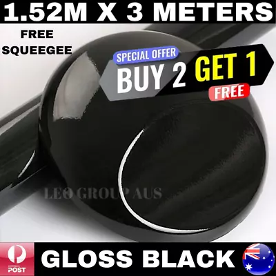 1.52m X 3m Gloss Black Car Vinyl Wrap Film Roll Air Release Sticker Decal • $36.99