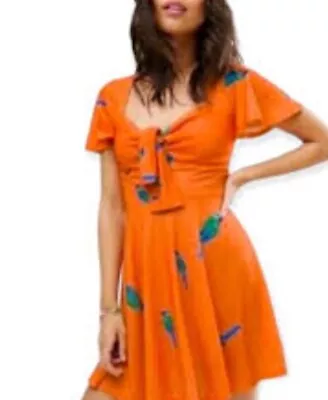 ASOS Tropical Print Bird Dress NWT. Orange 12 Womens ZARA 14 SPRING EASTER • £8.84