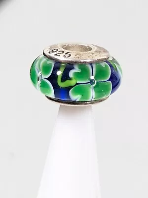QC Sterling Silver 925 Green Blue Shamrock Clover St Patricks Day Glass Charm • $10.49