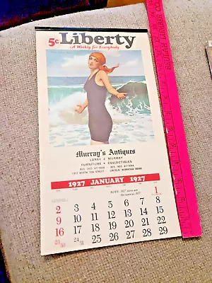 Vintage 1927/1927 Liberty 5 Cent Calendar Murray's Antiques Lincoln NE • $15