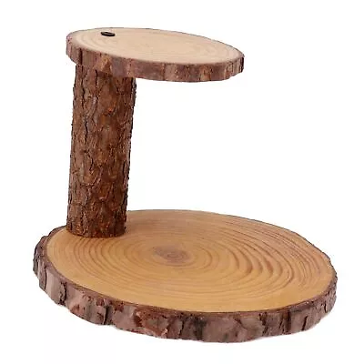 2 Tier Wood Cupcake Stand Tree Bark Server Tray For Meat Cheeses Cracker Roun... • $52.33