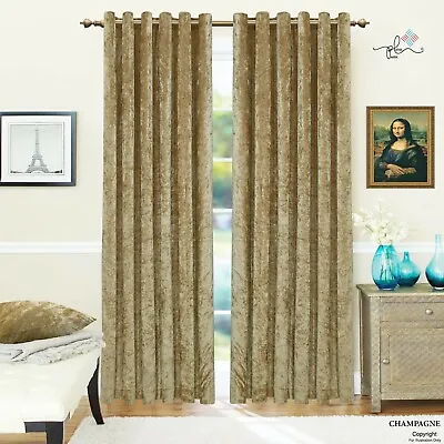 Champagne Gold Crushed Velvet Window Curtains Ready Made Lined Eyelet Ring Top • £17.99