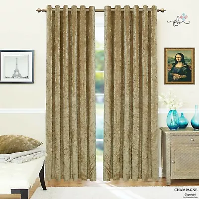 Champagne Gold Crushed Velvet Window Curtains Ready Made Lined Eyelet Ring Top • £23.99