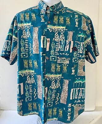 Vintage Gotcha Hawaiian Shirt Mens Medium Aqua Blue Abstract Button Up • $45