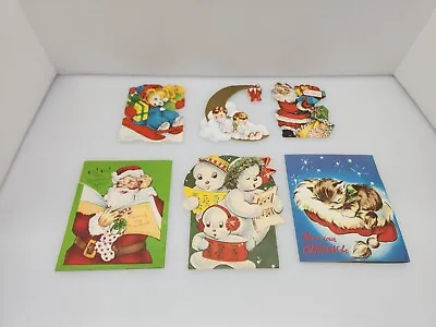 Vintage 50's Christmas Card Lot Of 6 Santa Snowman Teddy Bear Chatter Box MCM  • $24.99