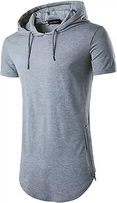 Keybur Mens Hipster Hip Hop Short Sleeve Hoodies Side Zipper Longline Pullover S • $47.61