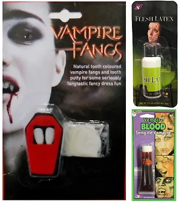 Halloween Zipper Makeup Fancy Dress Vampire Fangs Teeth Fake Blood Liquid Latex • £1.99