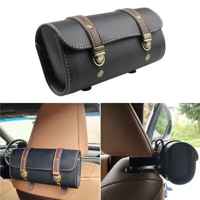 1Pcs Universal Car Seat Headrest Bag Rear Storage Pouch Black PU Leather Bicycle • $23.48