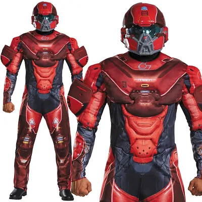 Mens Red Halo Spartan Locke Costume Deluxe Muscle Chest Cosplay Fancy Dress • £24.99