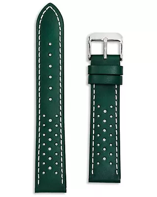 Green Leather Rally Watch Strap - Omega Style Perforated Design - 18 20 22 24mm • £29.95