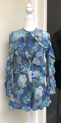 Zimmermann 100% Silk Blue Floral Cutout Playsuit 1 • $380