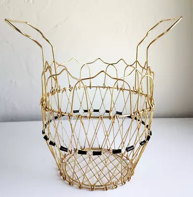 Vintage Folding Collapsible Wire Egg Basket Gold With Black Bindings • $20
