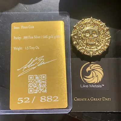 Rare Gold Gilded Pirate Skull 🏴‍☠️ Coin 1.5 Ounce .999 Silver Oz Cast Caribbean • $90.81