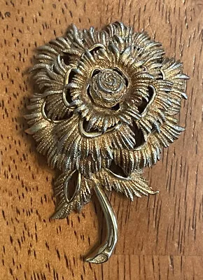 Monet Signed Brooch Flower Layered Gold Toned Vintage 2.5  Domed Pin Textured • $9.99