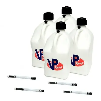 VP Racing White 4 Pack + 4 Fill Hoses Square Fuel Gas Can Jug ATV 4x4 NHRA IMCA • $124.95